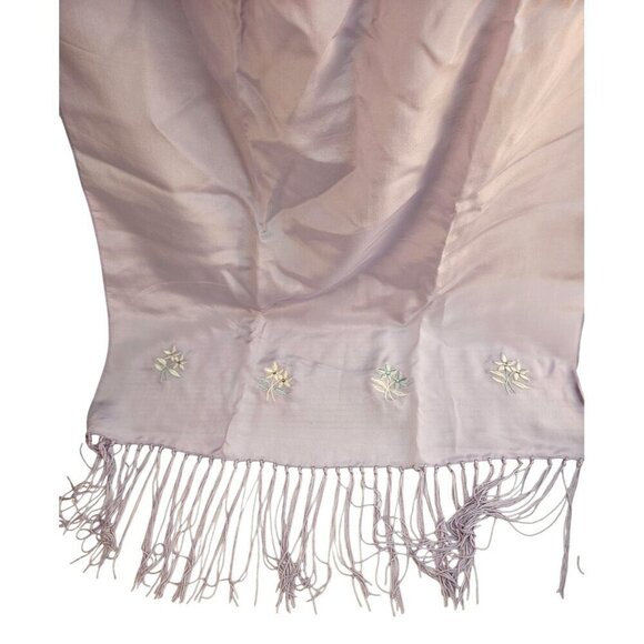 Lavender Scarf Embroidered Floral Rhinestone Fringed 76x21 inches Silk Rayon Pre - Picture 6 of 16